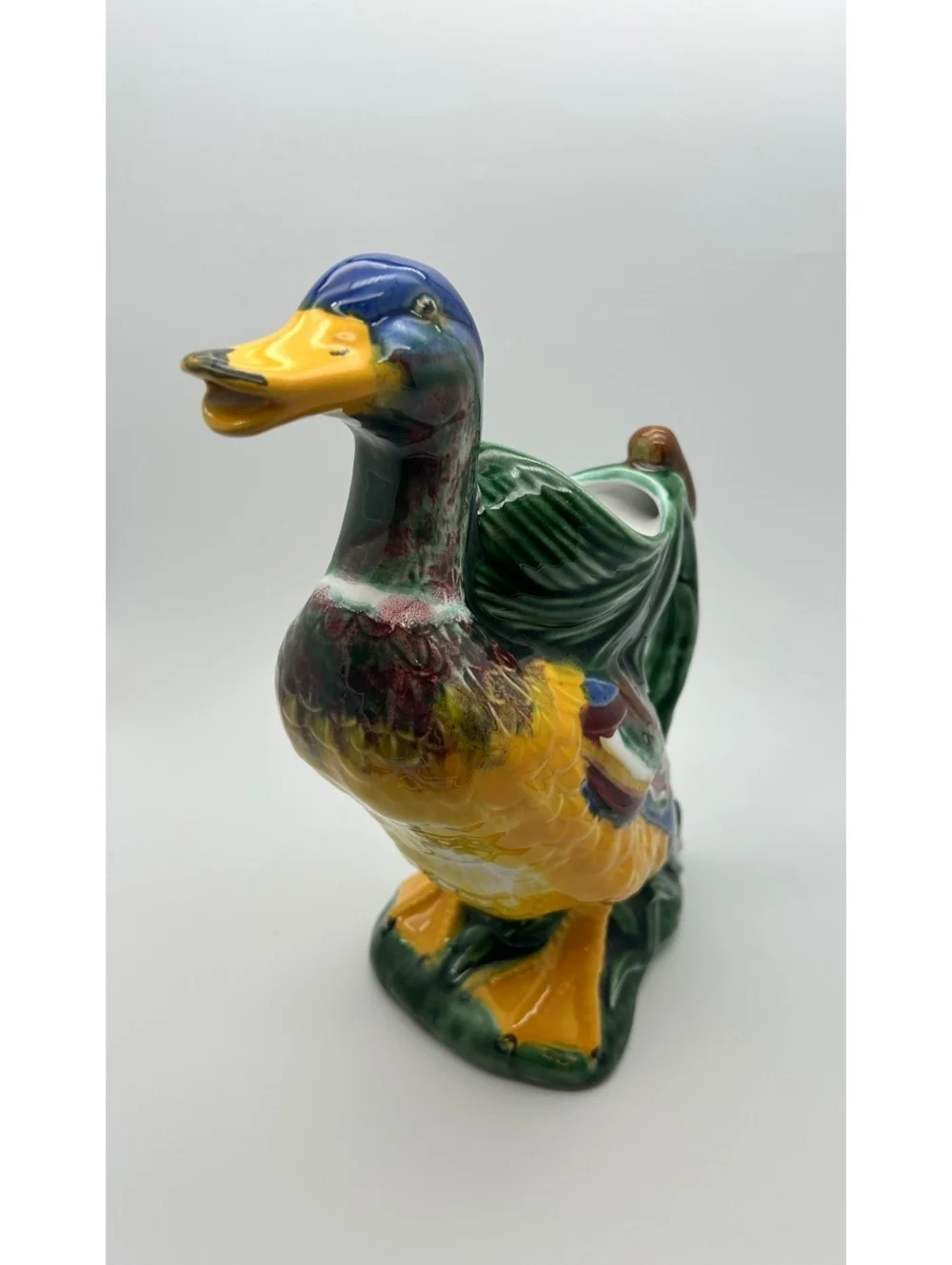 Vintage Ceramic Duck Pitcher by MCM Portuguese Artist F. Mendes